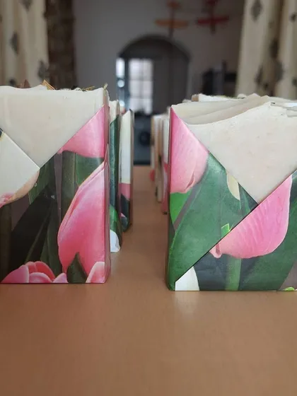 Your soap arrives looking like a special gift. I hand-wrap each bar in these beautiful, eco-friendly paper "tuxedos," ensuring your order is a delight to receive and completely plastic-free.