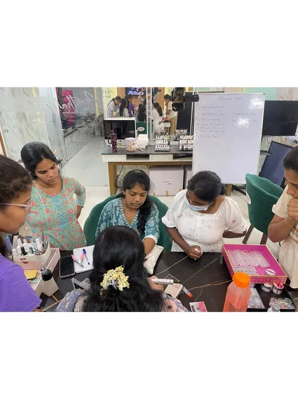 A glimpse into our hands-on professional nail art course. I believe in close supervision, ensuring every student gets the personal attention needed to master techniques like acrylic application and drilling.