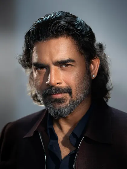 Styling the incredible R. Madhavan for 'Shaitaan'. This portrait captures the sophisticated and intense character we built for him, using a dark, structured jacket to create a powerful and enigmatic presence.