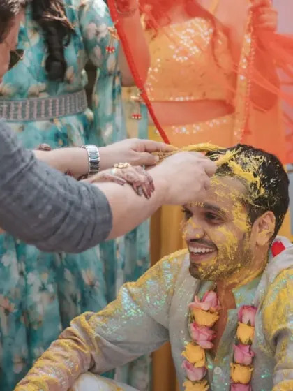 The groom’s Haldi ceremony, full of smiles and playful moments. I ensure both the bride and groom have their own special celebrations that are thoughtfully designed and executed.