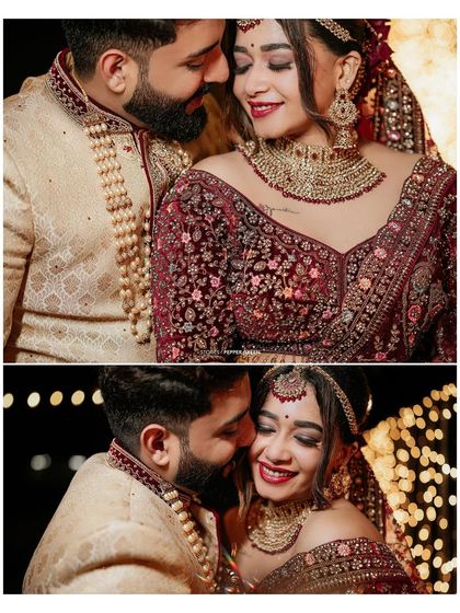 A collage of romantic close-ups of Reshma and Noel. These shots highlight their deep connection and the joy of their wedding night.
