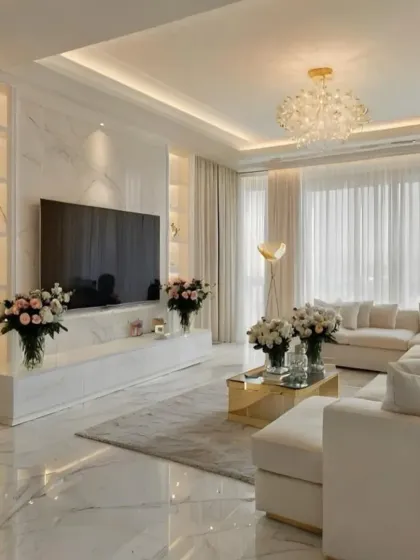 An example of a luxurious living room that can be achieved with our turnkey packages. We handle everything from design to execution.