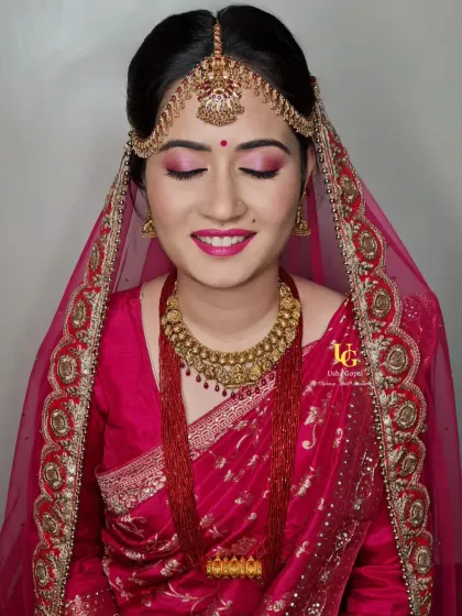 It was a joy to get this lovely Nepali bride ready. We chose a soft pink monochrome look for her eyes and lips that beautifully complemented her traditional red wedding attire.