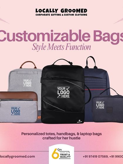 We offer a wide range of customizable bags, including laptop sleeves, totes, and professional handbags, perfect for suiting any corporate need or occasion.