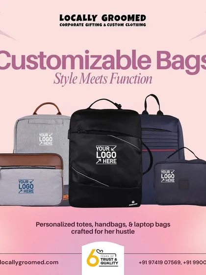We offer a wide range of customizable bags, including laptop sleeves, totes, and professional handbags, perfect for suiting any corporate need or occasion.