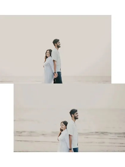 Two simple, elegant portraits that show the couple's connection from different angles, perfect for a clean and modern album layout.