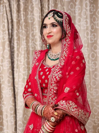 Another angle of this beautiful Nikah look. The makeup is set to last all day, ensuring you look just as fresh at the end of the night as you did at the beginning.
