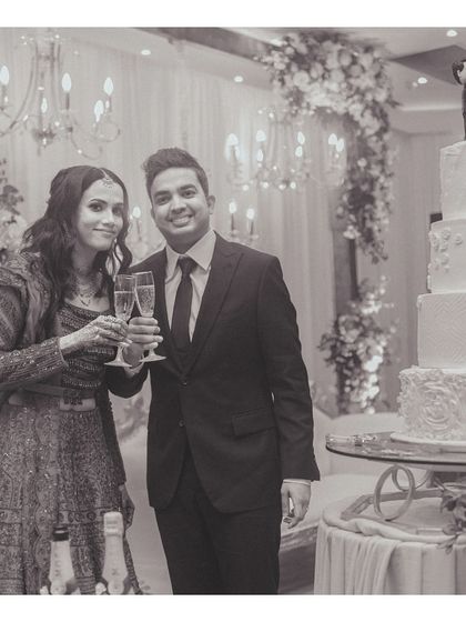 The happy couple at their reception. We managed the styling for both their looks from India, ensuring they felt confident and looked spectacular for their celebration in Montreal.
