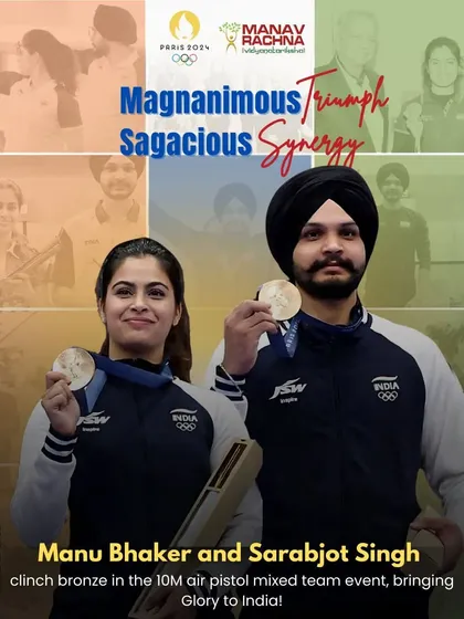 We celebrate Manu Bhaker and Sarabjot Singh's historic Bronze medal win in the 10M air pistol mixed team event at the Paris 2024 Olympics, inspiring our next generation of shooters.