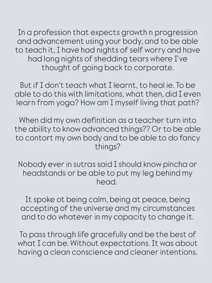 A reflection on being a teacher with physical limitations. My definition of a teacher isn't about doing fancy things, but about teaching what I've learnt about healing and acceptance.