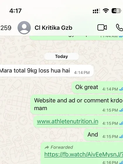 Another happy client shares her 9 kg total weight loss via WhatsApp. These messages are what motivate me to keep helping people.