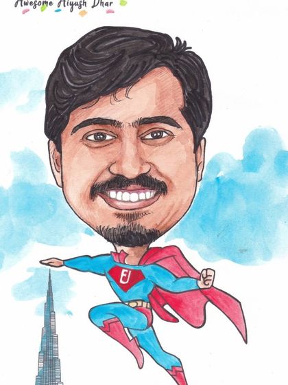 Another example of our popular superhero-themed caricatures for corporate clients.