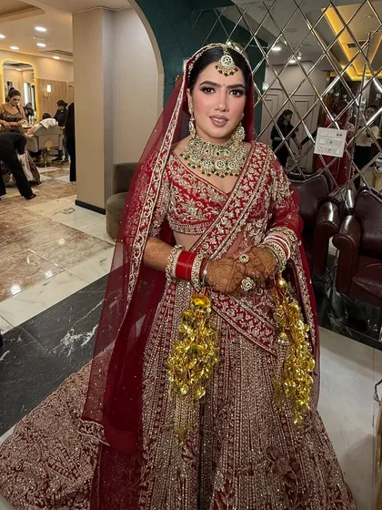 A beautiful portrait of the bride. The makeup is designed to look flawless both in person and in professional photographs.