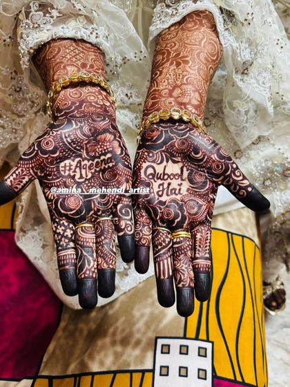 The final stain with 'Qubool Hai' and the wedding hashtag '#Aqeem'. The dark color makes the text pop.