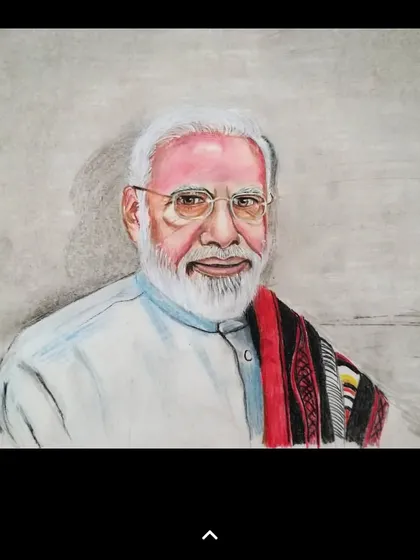 A still image of my color pencil portrait of Prime Minister Narendra Modi, showcasing the details of the sketch on paper.