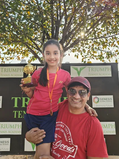 Congratulations to Aashmi Daral for reaching the finals at a tennis tournament in Noida. The winning trophy is the next stop!