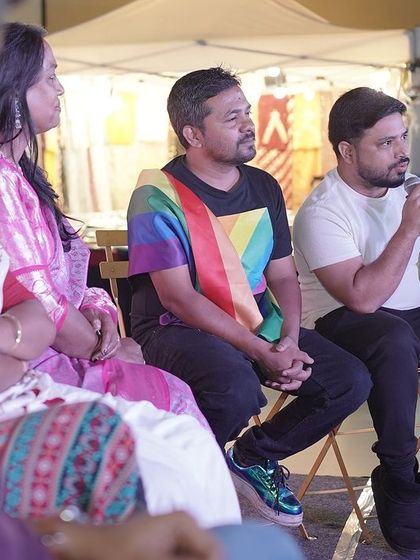 Speaking on a panel about LGBTQ+ rights. Sharing our experiences is an important part of our advocacy and community work.