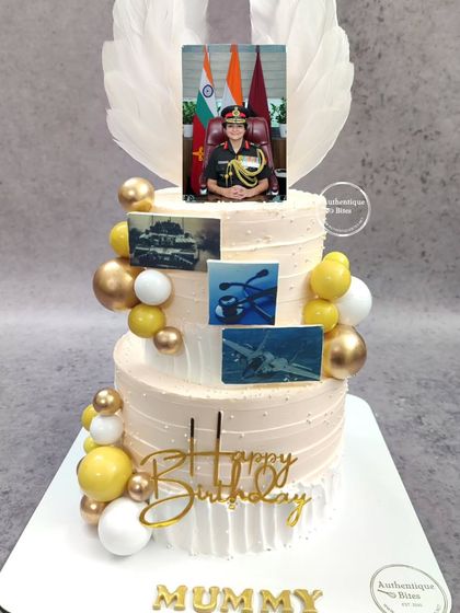 We were proud to create this birthday cake for Lt Gen Sadhna Saxena Nair, the Director General of Medical Services (Army). The cake features photos representing her incredible career and service.