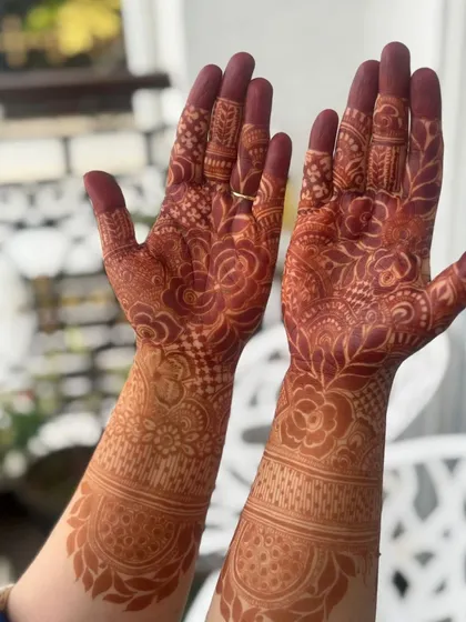 The proof is in the color. This is the beautiful, deep reddish-brown stain you can expect from my 100% organic, self-made henna cones. No chemicals, just a rich and safe result.