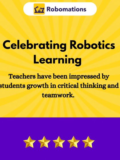 A graphic celebrating the positive feedback from teachers, who have been impressed by the students' growth in critical thinking and teamwork through our robotics curriculum.