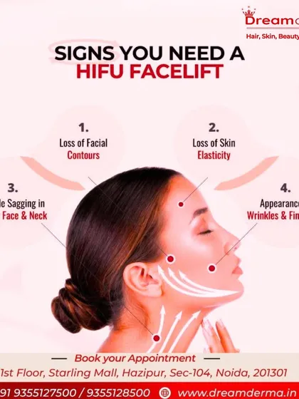Are you noticing these signs? This graphic helps you identify common indicators like loss of facial contours and skin elasticity that suggest a HIFU facelift could be the right solution for you.