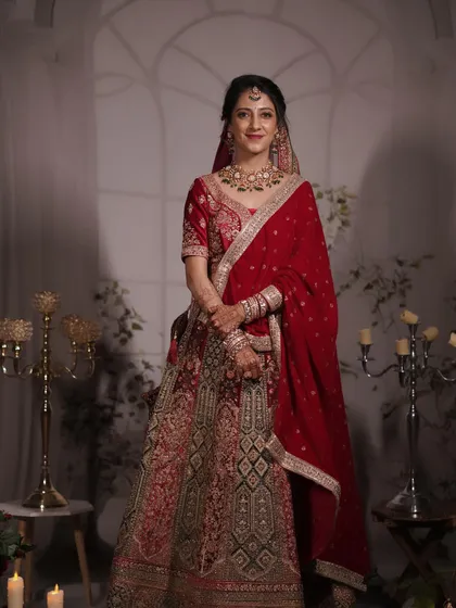 This is the quintessential North Indian bridal look. For this reception, I created a classic brown smokey eye with a hint of shimmer, paired with a bold lip, to complement her magnificent red lehenga. The entire look is designed to be glamorous, timeless, and absolutely stunning in photos.