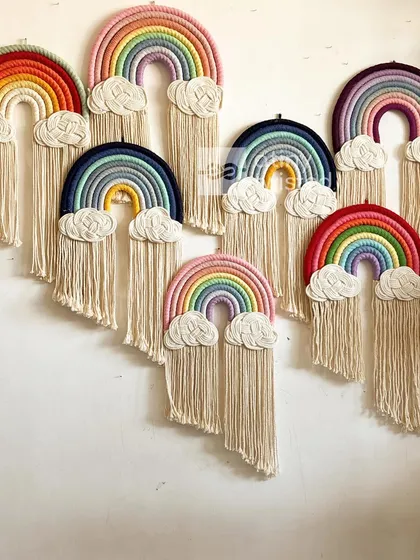 A whole wall of rainbows! Each one has its own personality and color story. These are perfect for kids' rooms, playrooms, or as a cheerful gift.