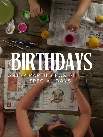 This graphic announces my new Thane location, highlighting the different offerings available, including art classes, birthday parties, and weekend workshops.