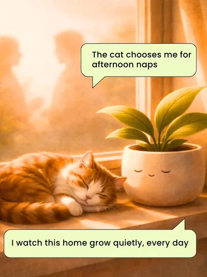 "The cat chooses me for afternoon naps. I watch this home grow quietly, every day." Plants share our spaces with everyone in the family, including our furry friends.