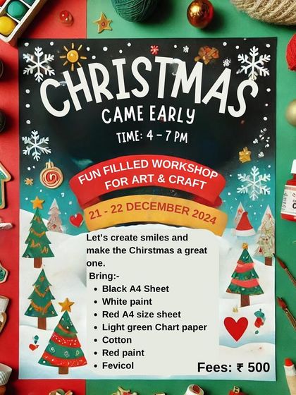 Our official poster for the Christmas art and craft workshop. These two-day events are packed with fun activities designed to get everyone in the holiday spirit.