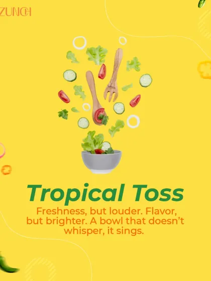 Tropical Toss: Freshness, but louder. Flavor, but brighter. This is a bowl that sings with vibrant, tropical-inspired ingredients that wake up your tastebuds.