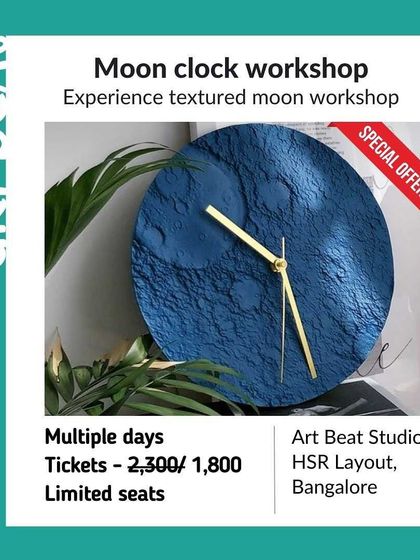 Another poster for our textured Moon Clock workshop, this time featuring a beautiful blue version. Create your own celestial timepiece with us.