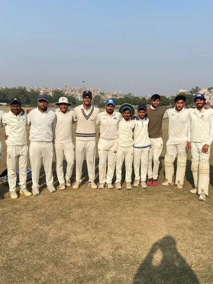 The Rajinder Nagar CC team after their convincing 7-wicket victory over Harsha Sports.