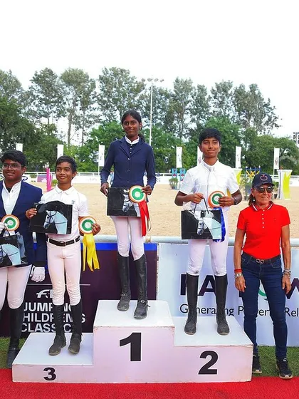 Judges and winners of the FEI Jumping Children’s Classic. Our venue is equipped to meet the stringent standards of international equestrian federations for hosting competitions.