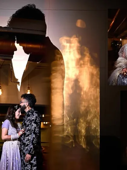 A creative multi-exposure collage from a wedding reception. This artistic approach combines different moments and portraits into one dynamic and modern image.