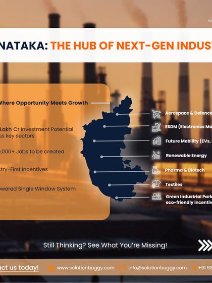 An infographic detailing Karnataka as the hub of next-gen industries. It maps out the investment potential and key sectors like renewable energy and electronics, reinforcing our ability to help clients tap into this growth.