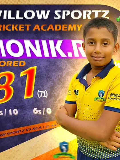 A great knock of 81 from Monik.R in a U-16 match. We ensure our players are ready to compete at higher age levels.
