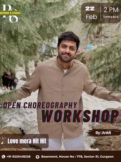We love the classics. This poster is for an open choreography workshop on the evergreen hit 'Love Mera Hit Hit', showing the variety of Bollywood eras we cover.
