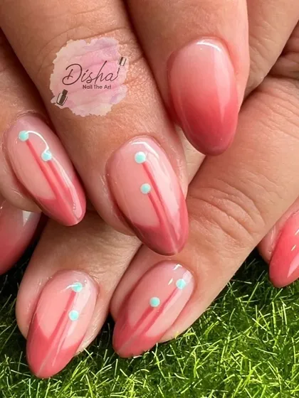 A simple yet striking design with a pink ombre base and clean, graphic lines.