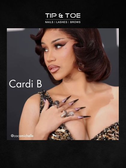 Cardi B is known for her statement nails. These sharp, pointed nails from the Grammys are a testament to bold and fearless nail artistry.