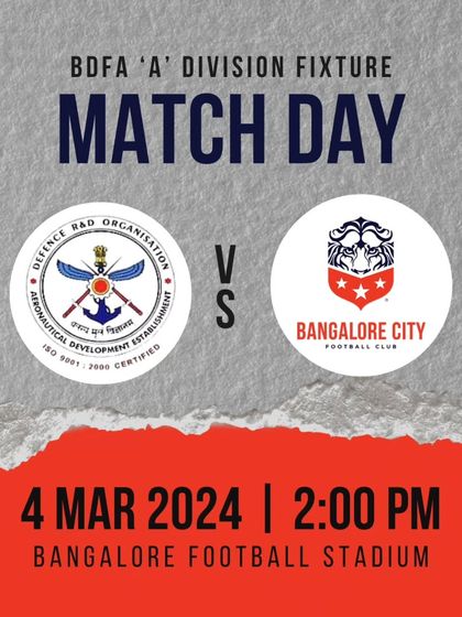 Match day fixture announcement for our game against the Defence R&D Organisation team.