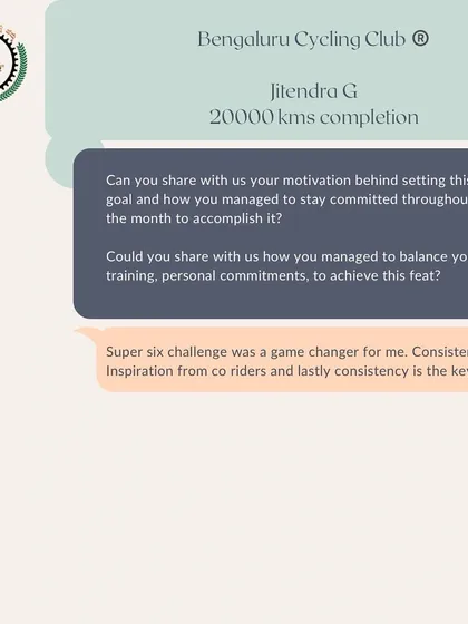 A snippet from our 'Spoke Talk' series, featuring an interview with Jitendra G on completing 20,000 kms. He shares how consistency and inspiration from fellow riders were key to his success.