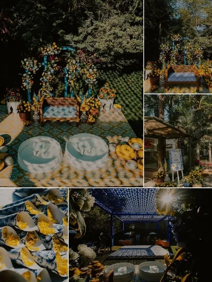 A glimpse into the vibrant decor of a Haldi ceremony. We capture the details of the setup, from the floral arrangements to the seating, to preserve the memory of the beautiful ambiance created for the day.