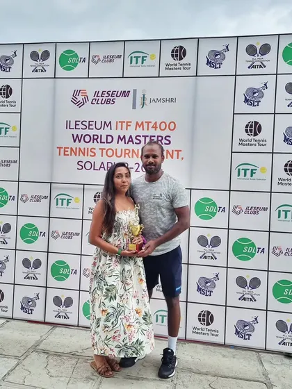 Celebrating a win at the ILESEUM ITF MT400 World Masters tournament in Solapur.