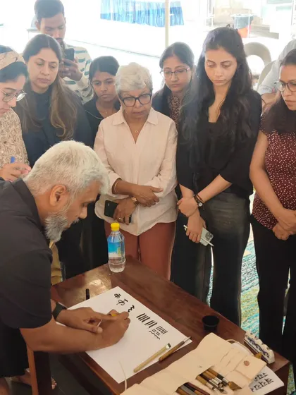 A snapshot from our hands-on calligraphy workshop. Our events are designed to be interactive and engaging, giving you a chance to learn new skills and connect with fellow enthusiasts in a creative setting.