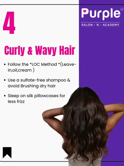 To care for curly and wavy hair, we suggest following the LOC method (Leave-in, Oil, Cream) and using a sulfate-free shampoo. Sleeping on a silk pillowcase can also help reduce frizz.