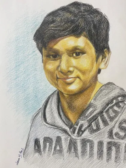 This is a close-up of a portrait from my series dedicated to my nephews and nieces. Using color pencils allows me to focus on the subtle expressions of children, creating a piece that the family can cherish as they grow.