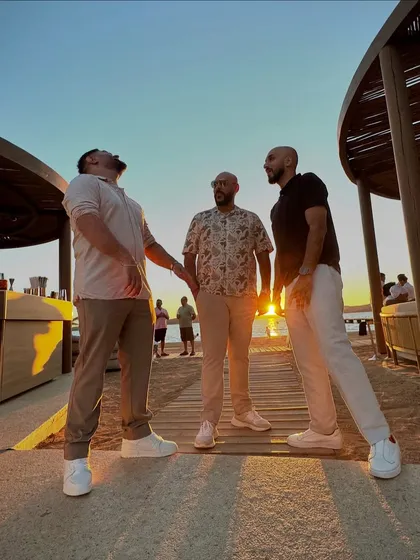Another fun, candid moment with the crew on the beach in Greece. The energy is always positive.