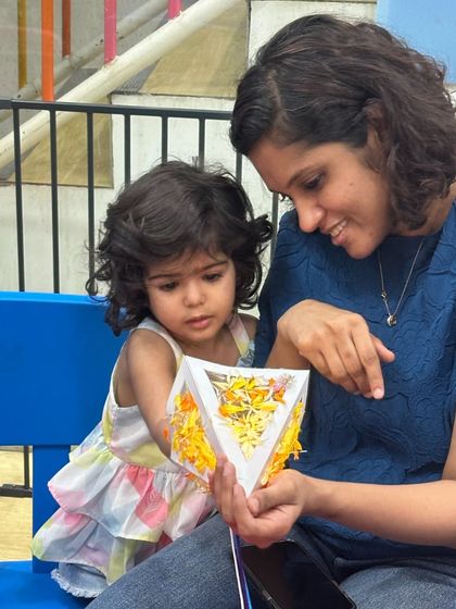 A parent and child work together on a beautiful lantern during our Diwali workshop. Our festive events are a great opportunity for families to connect and create together.