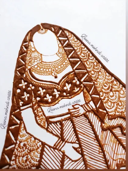 A close-up of the faceless bride practice design. This highlights the detailed patterns on the dupatta and the delicate jewelry work.